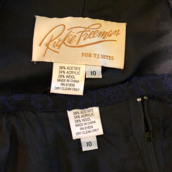 Vintage Rickie Freeman Skirt Suit Long Blazer Blue Black Frog Buttons Sequins 10 - Picture 5 of 12